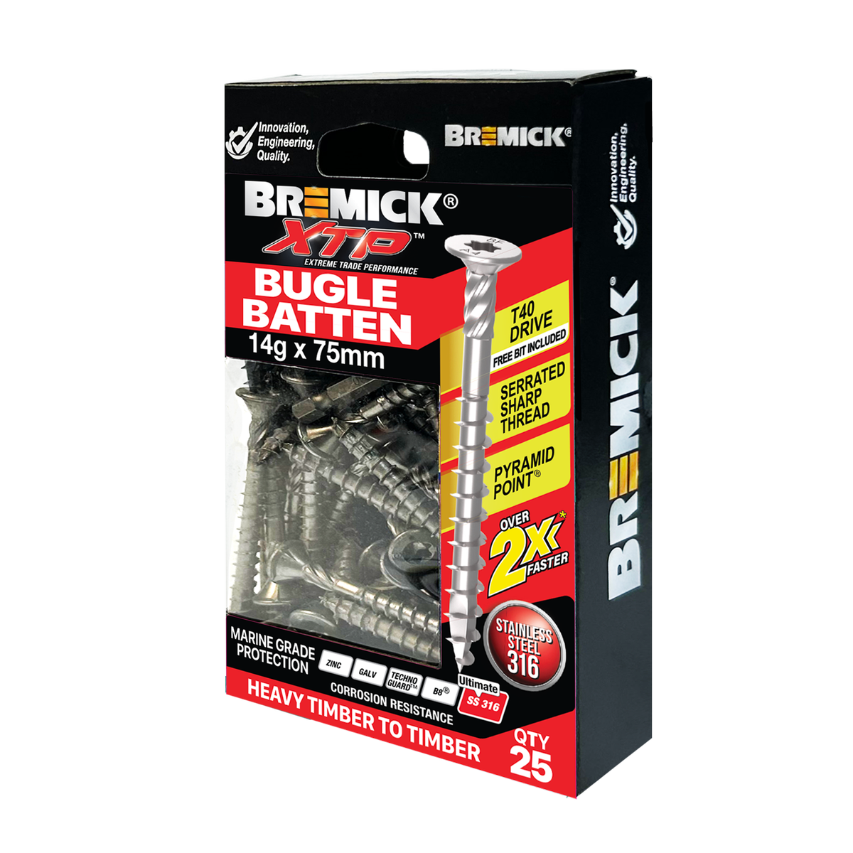 Bremick XTP 14g x 75mm T40 Stainless Steel 316 Bugle Batten - 25 Pack ...