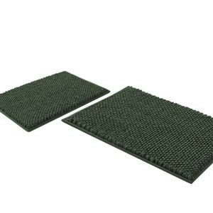 Smarcute 2 Pieces Chenille Bath Mats Non Skid Washable Bathroom Rugs 50cm X 81cm & 43cm X 61cm Bronze Green