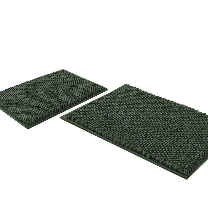 Smarcute 2 Pieces Chenille Bath Mats Non Skid Washable Bathroom Rugs 50cm X 81cm & 43cm X 61cm Bronze Green