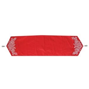 Embroidered Faux Silk Table Runner 33 x 135 cm Eve Red Silver