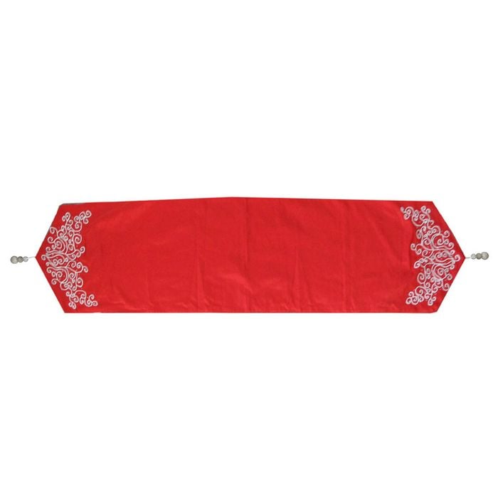 Embroidered Faux Silk Table Runner 33 x 135 cm Eve Red Silver