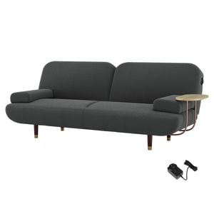 Levede Convertible Sofa Bed with USB Charge Side Table Dark Grey