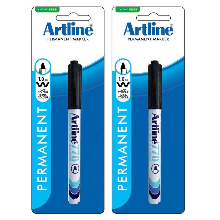 2pk Artline 1.0mm Bullet Nib Freezer Bag Marker Pen Plastic Food/container Black