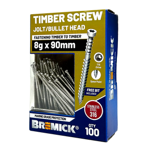 Bremick Jolt/Bullet Head SS316 8 x 90mm T15 Box 100