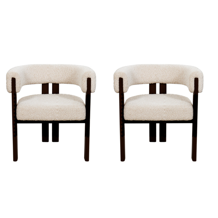 HomeStar Set Of 2 Eloise Boucle Fabric Kitchen Dining Armchair Metal Legs Cream/Black