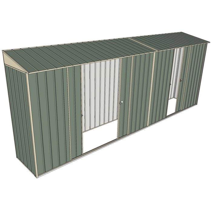 Build-a-Shed 0.8 x 5.2 x 2m Hinged Door Tunnel Shed with Double and Single Sliding Side Doors - Green