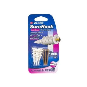 Zenith 10kg Zinc Plated SureHook Plasterboard Picture Hanger - 3 Pack