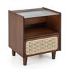 Costway Bamboo Rattan Nightstand w/Drawer