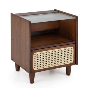 Costway Bamboo Rattan Nightstand w/Drawer