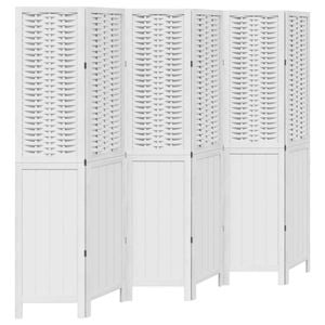 vidaXL Room Divider Privacy Screen Partition 6 Panels White Paulownia