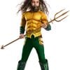 Aquaman Deluxe Halloween Costume Child DC Comics Muscle Chest Jumpsuit Belt Green Colour, Small