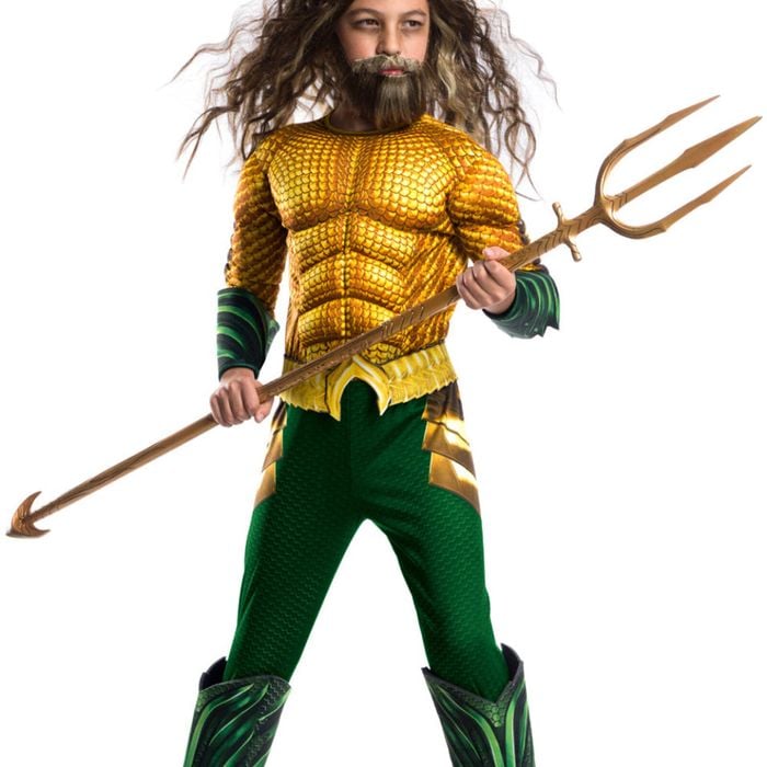 Aquaman Deluxe Halloween Costume Child DC Comics Muscle Chest Jumpsuit Belt Green Colour, Small