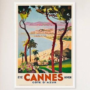 Galrie Elegant French Vintage Travel Poster Cannes Côte d'Azur Art Print, White Frame, 50 x 70cm (20 x 28inch)