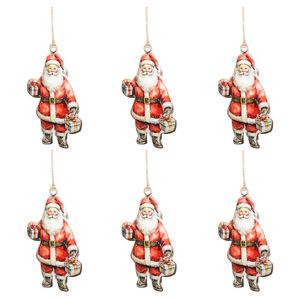 6PK Urban Santas Holding Presents Hanging Decoration 10cm Red/White Assorted