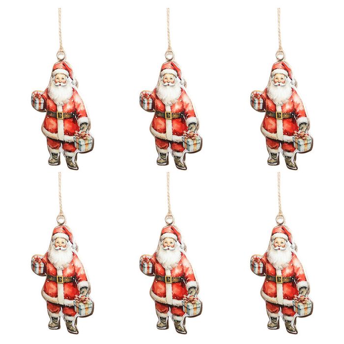 6PK Urban Santas Holding Presents Hanging Decoration 10cm Red/White Assorted