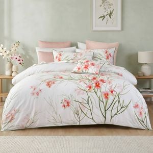 Bianca Petalyn White & Pink Floral Cotton Sateen Quilt Cover Set King