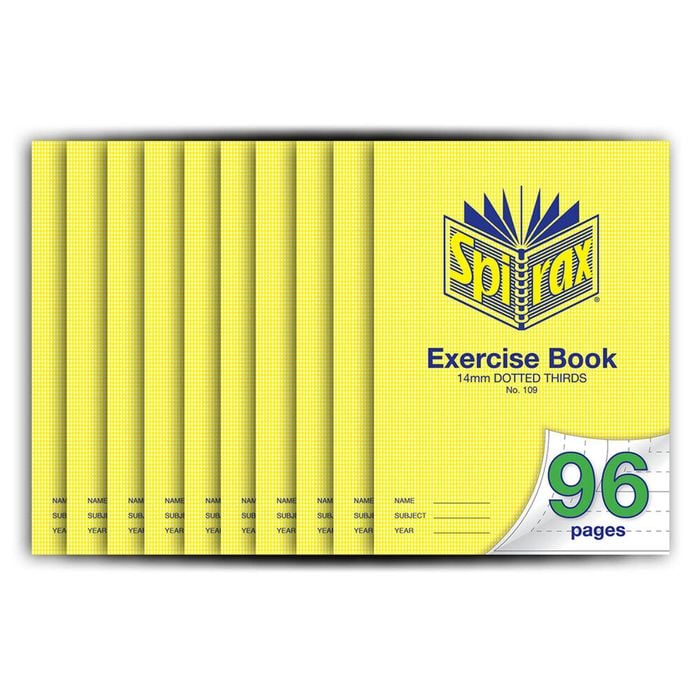 10x Spirax 70gsm 96 Pages A4 14mm Dotted Third No.109 Exercise Book/notebook