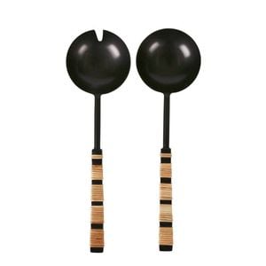 2pc Belle Plantation Salad Server 26cm Spoon/Fork Set - Black/Natural