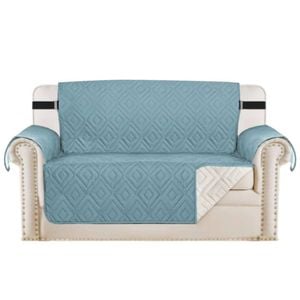 Smarcute 2 Seater Quilted Reversible Pet Friendly Non-Slip Sofa Cover with Straps Blue