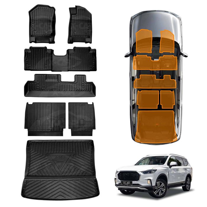 3d Floor Mats Boot Liner Set For Ldv D90 2017-2024 All Weather Heavy Duty Cargo Kick Mats Back Seat Protector Cover