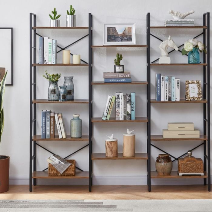 Yes4homes Industrial Vintage Shelf Bookshelf, Wood And Metal Bookcase Furniture For Home & Office