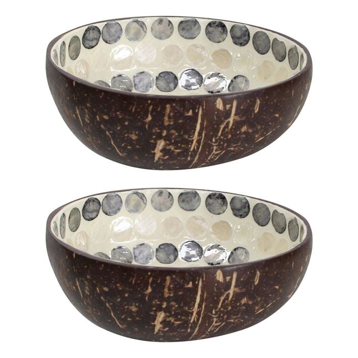 2x Ring Dot Charcoal 13cm Decorative Coco MOP Bowl Container Home Desk Round
