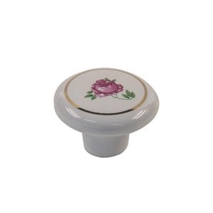 Sylvan Ceramic Knob White with Rose Pattern
