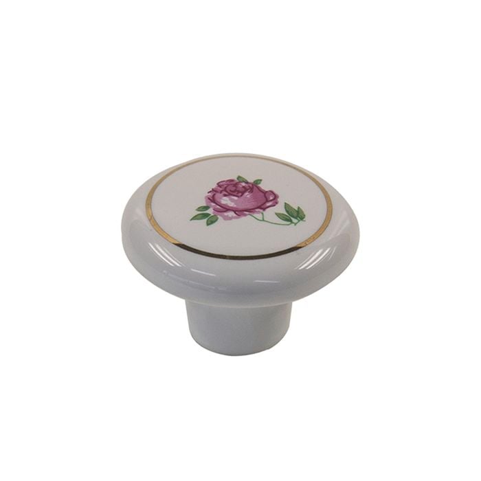 Sylvan Ceramic Knob White with Rose Pattern