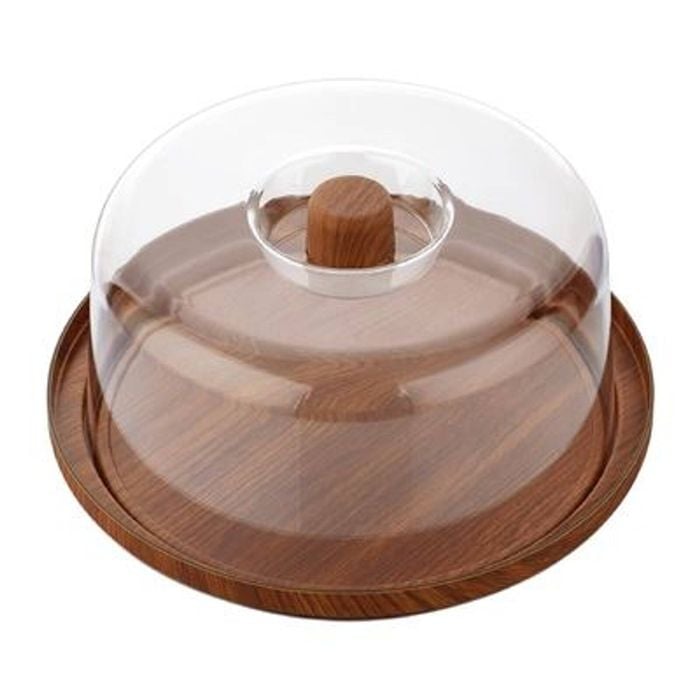 Evelin Cake Platter And Cover Set Wood Look Serving Stand 300x110mm Kitchenware Food Display
