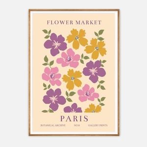 Galrie Vintage Floral Art Print from Paris Flower Market Botanical Archive No.6 Decor, Wood Frame, A1 60 x 84cm (23 x 33inch)