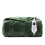 Dreamaker Basketweave Faux Fur Heated Throw Olive - 130x160cm