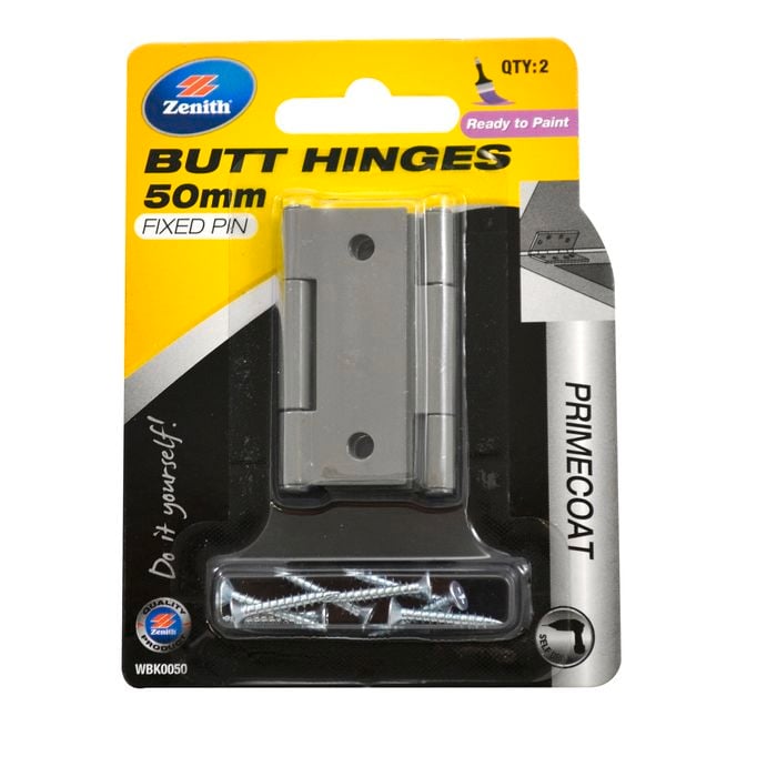 Zenith 50mm Fixed Pin Butt Hinge  - 2 Pack