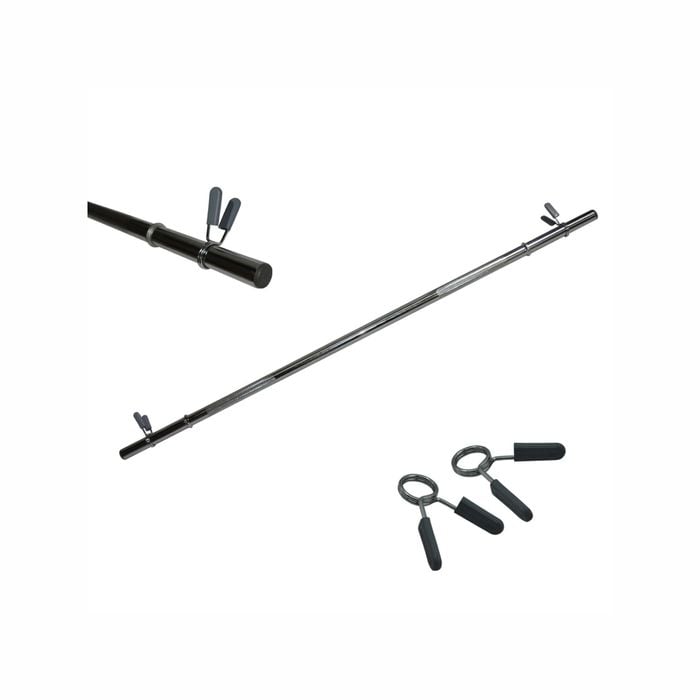140cm - 28mm Diameter Hollow Barbell Bar With 2 Spring Collars - Max Load 70kg