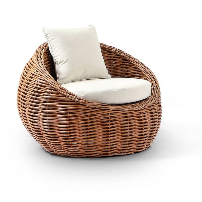 Newport Outdoor Wicker Lounge Arm Chair Golden Brown & Cream Cushions