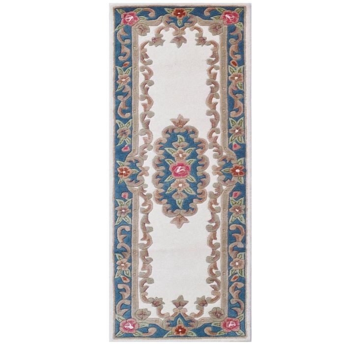Traditional Handmade Wool Rug-Avolon-Ivory/Blue-67X210cm