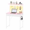 Ufurniture 80cm LED Gaming Desk w/ Adjustable Monitor Stand & Pegboard Home Office Computer Desk w/ Charging Station Pink