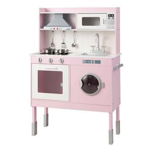 Costway Kid Pretend Play Kitchen Wooden Chef Kitchen Playset Toy Gift Pink
