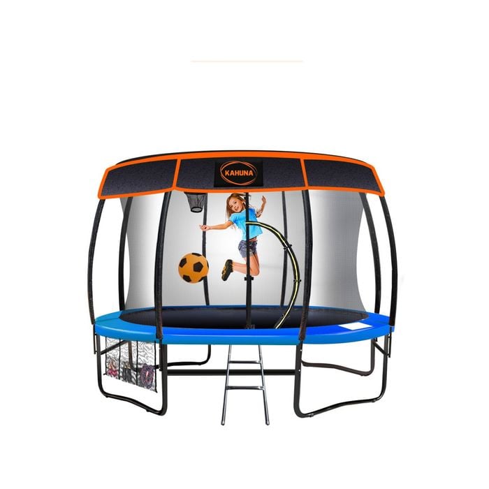 Kahuna Trampoline 12 Ft With Basket Ball Set And Roof Cover -blue