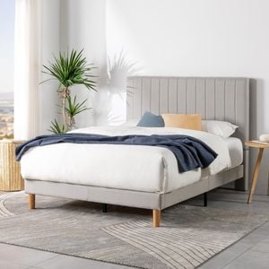 Zinus Queen Bed Frame Premium Upholstered Fabric Base - Light Grey