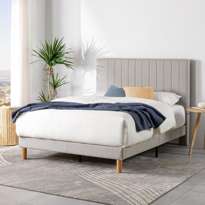 Zinus Queen Bed Frame Premium Upholstered Fabric Base - Light Grey