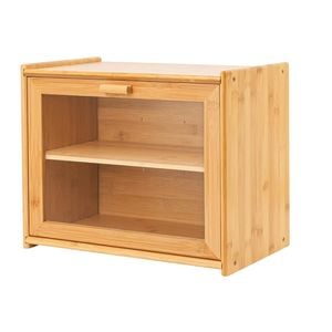 CARLA HOME Double Layer Bamboo Bread Box for Kitchen Counter with Large Capacity and Transparent Window
