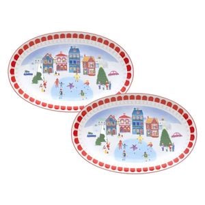 2PK Porto Porcelain Night Before Oval Serving Platter 40cm Multi-Coloured