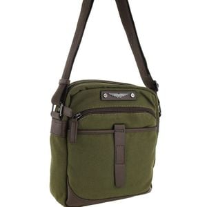 Police Rustic Men's Canvas Shoulder Crossbody Bag W/zip Pocket 29cm Dark Olive