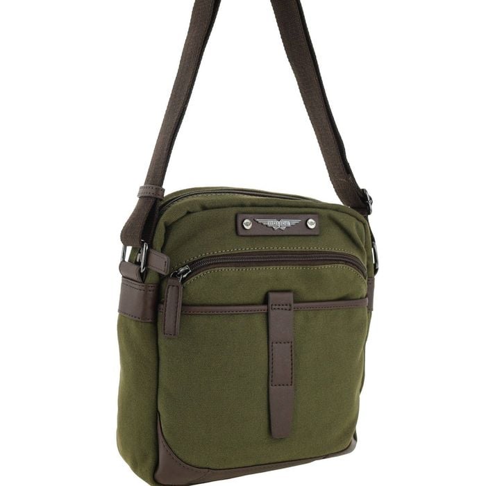 Police Rustic Men's Canvas Shoulder Crossbody Bag W/zip Pocket 29cm Dark Olive