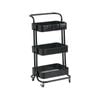 HOMFURN 3-Tier Rolling Utility Cart – Metal Mesh Storage with Lockable Wheels & Side Hooks, for Kitchen Office Home