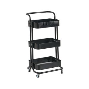 HOMFURN 3-Tier Rolling Utility Cart – Metal Mesh Storage with Lockable Wheels & Side Hooks, for Kitchen Office Home