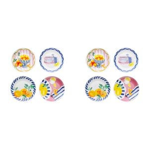 2x 4pc Porto Porcelain Positano Round Side Plates 20cm Assorted Designs