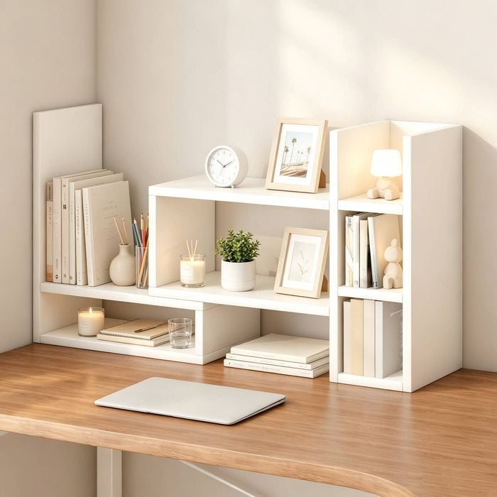 Ufurniture Desk Bookshelf with Storage 3-Tier Display Rack with Locking Bolts Corner Book Shelf for Home Office, White