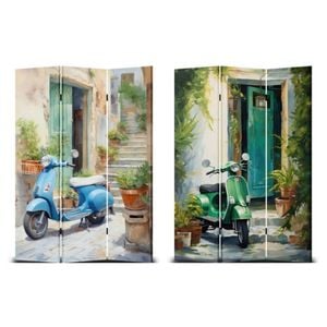 P&P Vintage Vespa Canvas Trifold Room Divider - Classic Scooter Themed Panel for Home