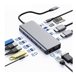 Astrotek Usb-c Dock 12-in-1 Multiport Hub/docking Station With 100w Power 2xhdmi 4k Vga Glan 2xusb3.0 2xusb2.0 Card Reader